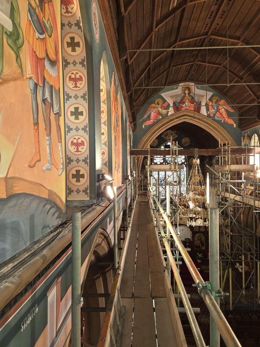 KSR uplighter positioned to wash wooden barrel-vaulted ceiling