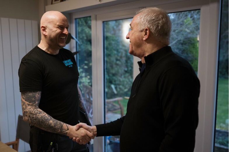 Frankie from Bright Sparks meeting a customer